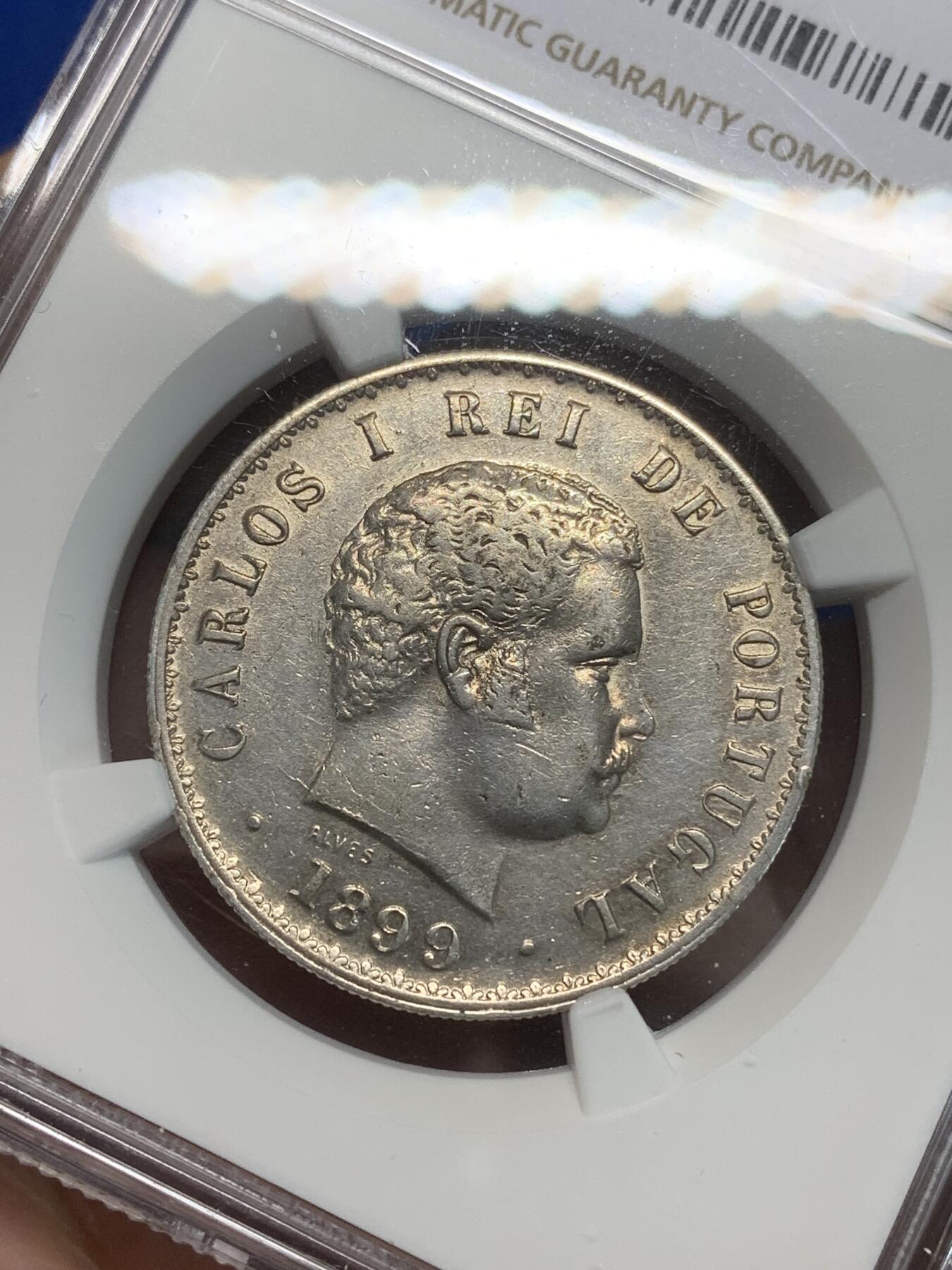 《竞宝斋》第332场 周日，周一 2场连拍 （全场包邮） NGC AUD 葡萄牙 1899年 500瑞斯银币 0.9170高银 细节都在
