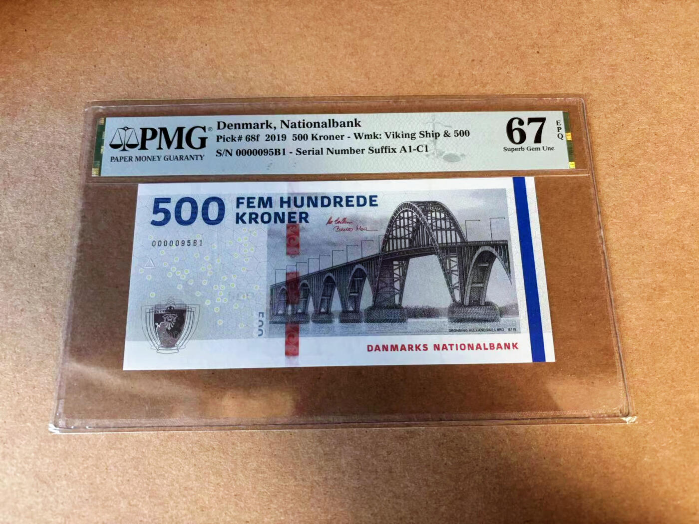 【Blue Auction】✨世界纸币精拍第585期【精】 【95小号】丹麦 2019年500克朗  PMG67EPQ 高分