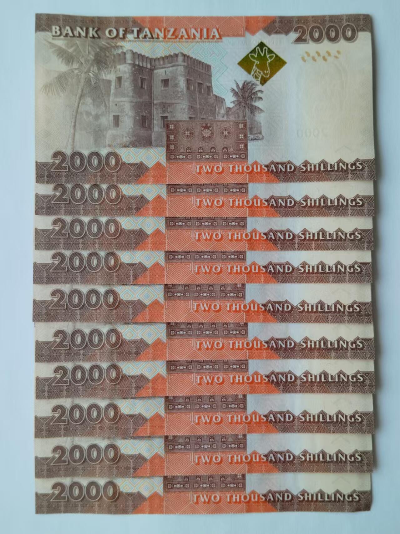 天和轩精品钱币第47场 全新UNC坦桑尼亚2000纸币（10张）