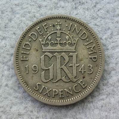 英国1943年乔治六世6便士银币 - 英国1943年乔治六世6便士银币