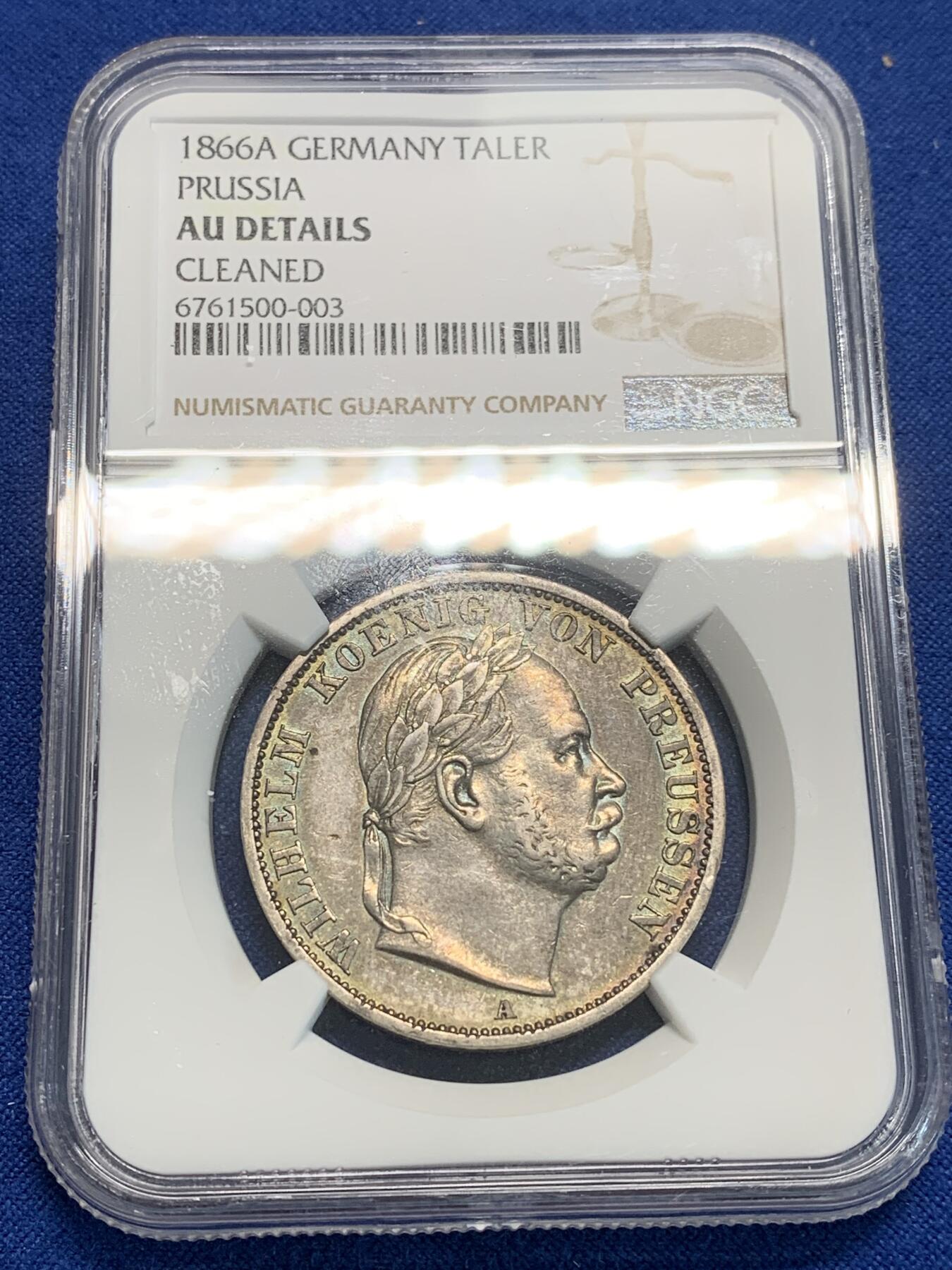 《竞宝斋》第332场 周日，周一 2场连拍 （全场包邮） NGC AUD 德国1866年普鲁士普奥战争胜利纪念流通1泰勒银币 经典品种
