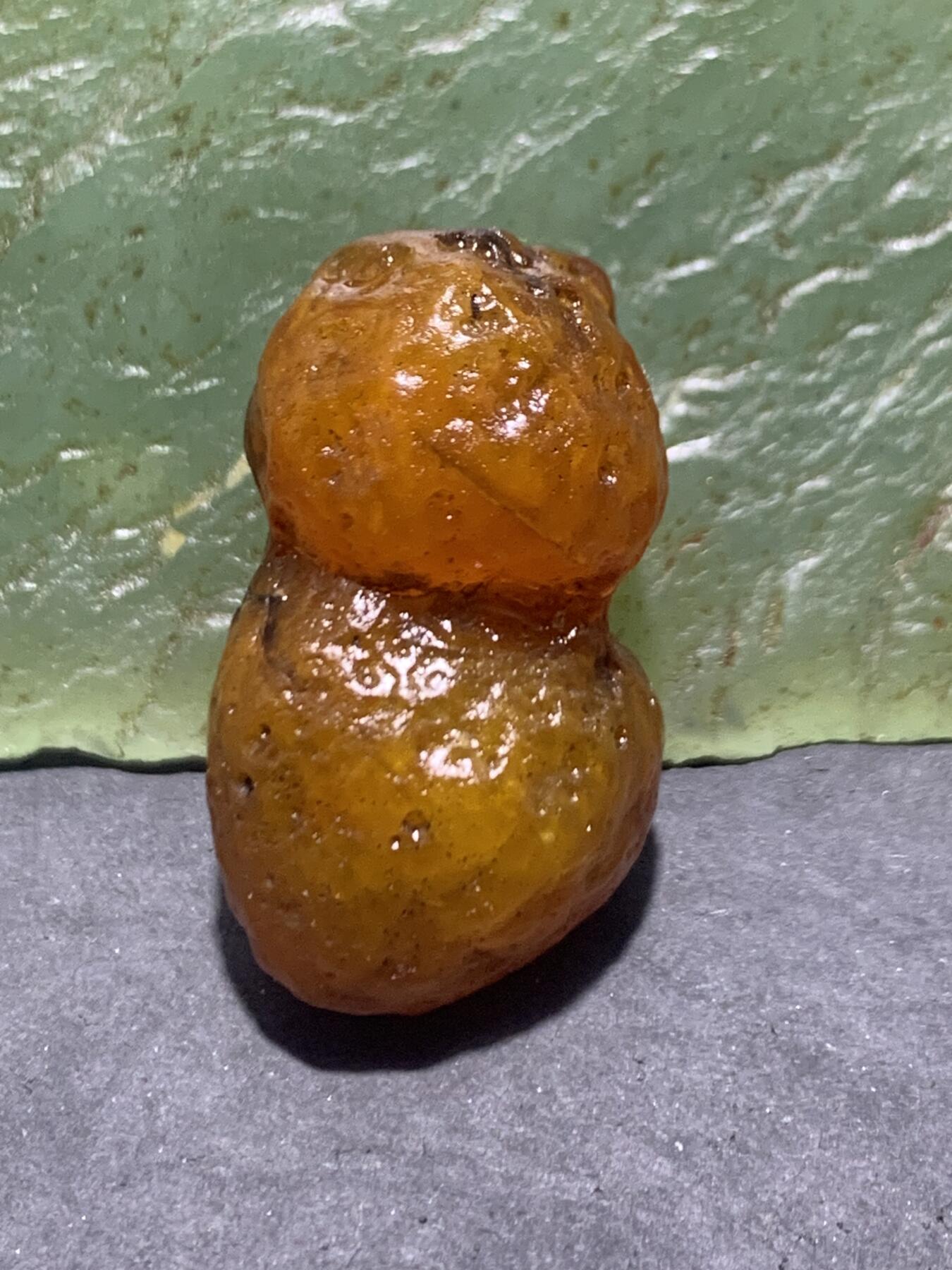 放福利！精美天然橘黄麻皮冰裂纹葫芦形阿拉善玛瑙原石珠子一颗