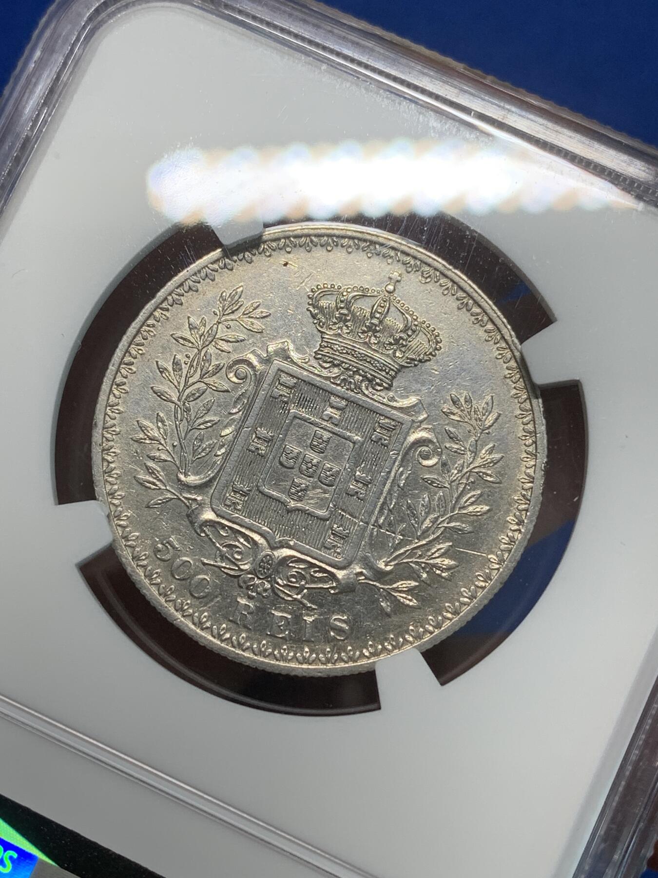 《竞宝斋》第332场 周日，周一 2场连拍 （全场包邮） NGC AUD 葡萄牙 1899年 500瑞斯银币 0.9170高银 细节都在