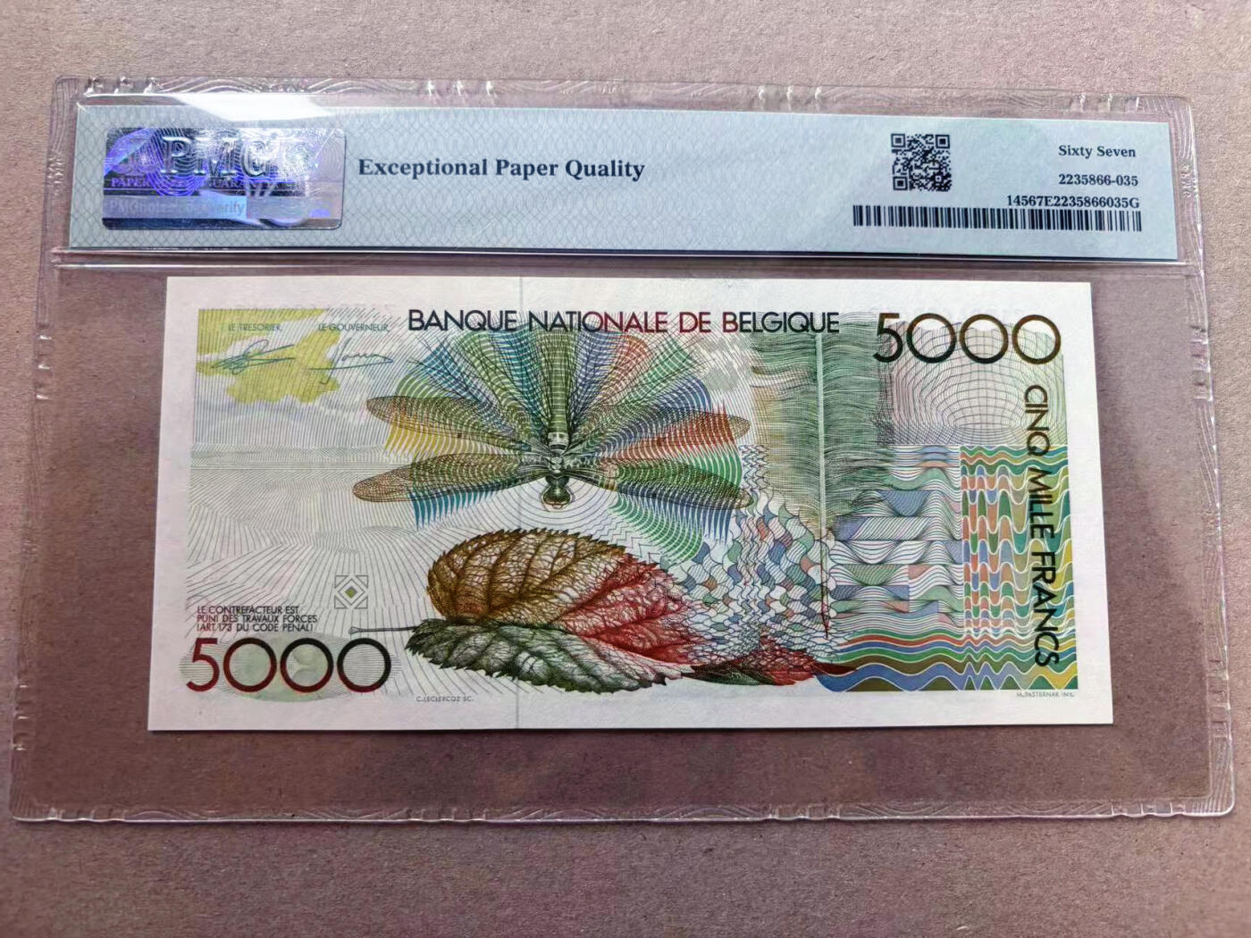 【Blue Auction】✨世界纸币精拍第585期【精】 比利时 1982-92年5000法郎 大蜻蜓 PMG67EPQ 高分