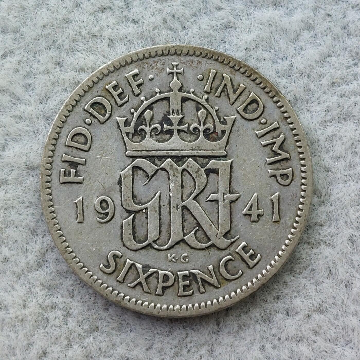 英国1941年乔治六世6便士银币