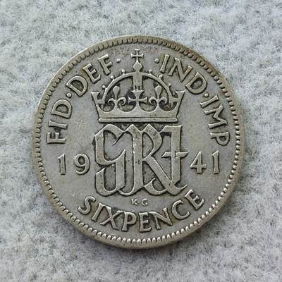 英国1941年乔治六世6便士银币 - 英国1941年乔治六世6便士银币