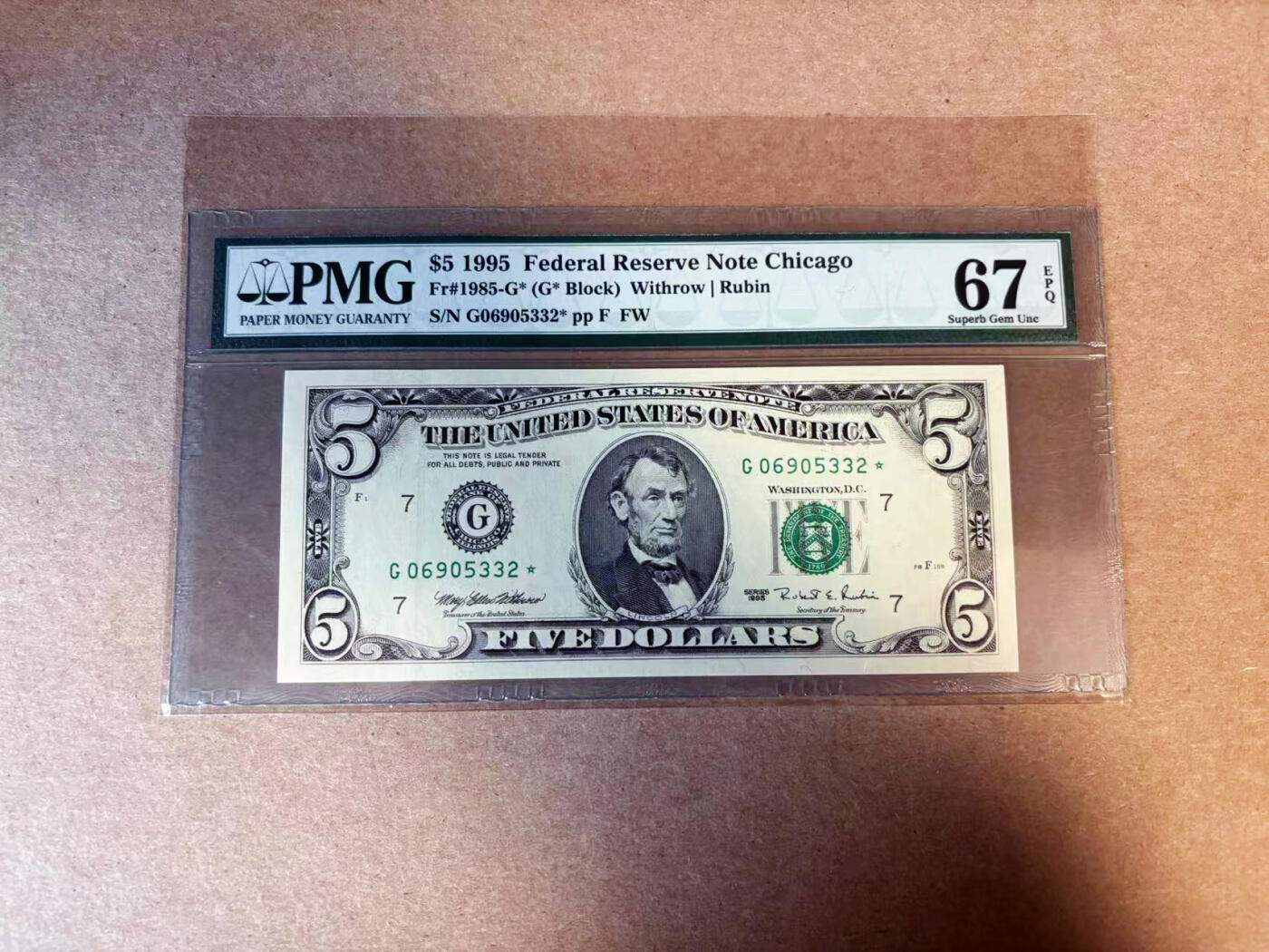 【Blue Auction】✨世界纸币精拍第585期【精】 【补号无47】美国 1995年5美金 PMG67EPQ 高分