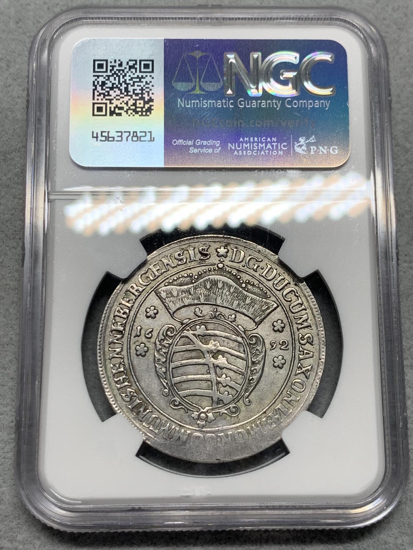 《竞宝斋》第332场 周日，周一 2场连拍 （全场包邮） 唯一亚军分 NGC AU50 德国 1692年 科隆 2/3泰勒银币 稀见品种 不可错过