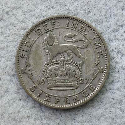 英国1927年乔治五世6便士银币 - 英国1927年乔治五世6便士银币