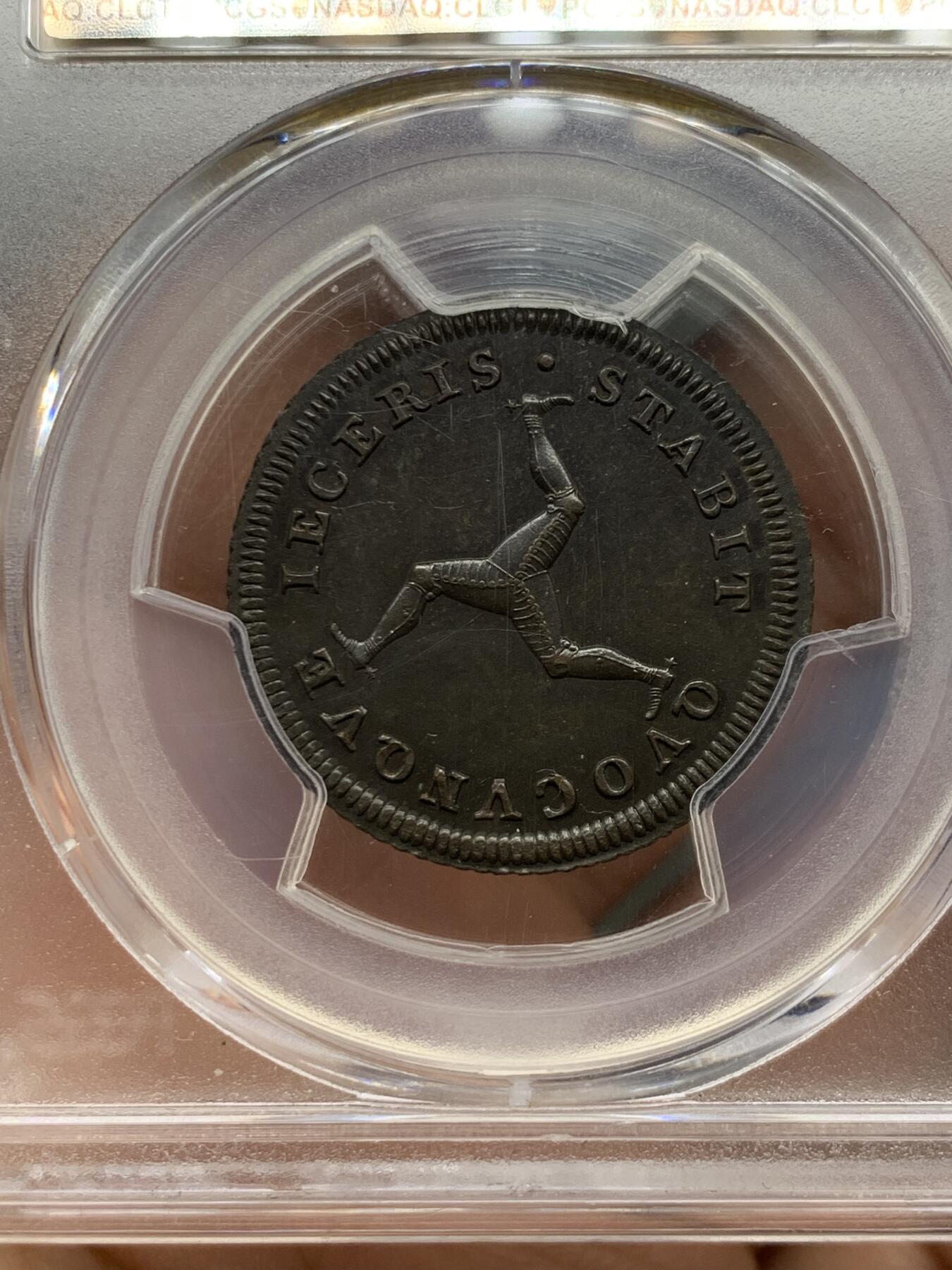 《竞宝斋》第332场 周日，周一 2场连拍 （全场包邮） PCGS PR63BN 马恩岛1786年乔治三世半便士铜币，书价极高