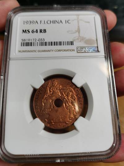 海外回流精选拍卖 - NGC MS64RB 法属印度支那百分之一铜币
