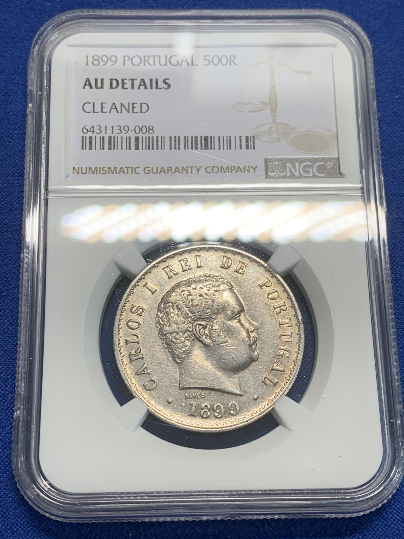 《竞宝斋》第332场 周日，周一 2场连拍 （全场包邮） NGC AUD 葡萄牙 1899年 500瑞斯银币 0.9170高银 细节都在