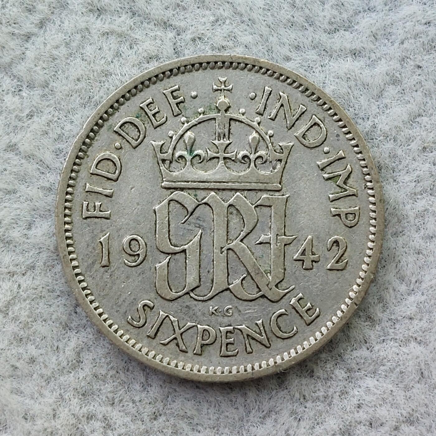 英国1942年乔治六世6便士银币