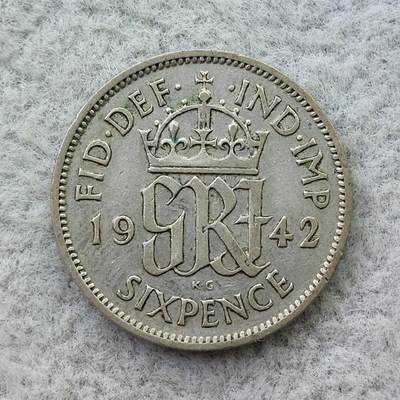 英国1942年乔治六世6便士银币 - 英国1942年乔治六世6便士银币