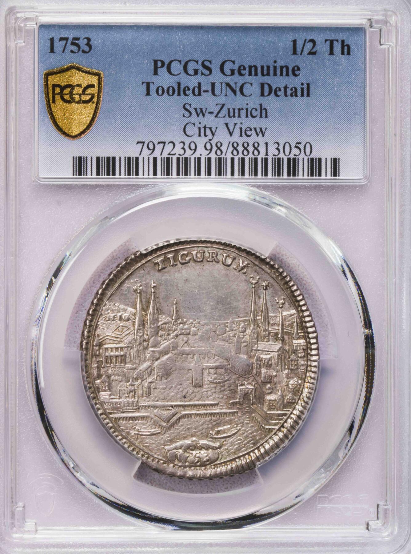 PCGS-UNCD 1753瑞士苏黎世城市景观半泰勒