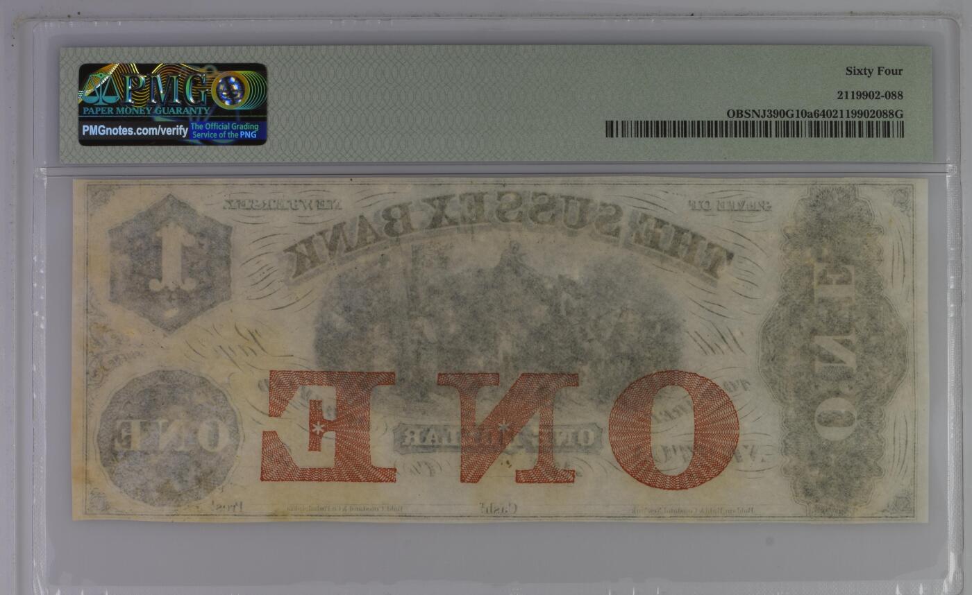 收藏联盟Quantum Auction 第395期拍卖  新泽西州1850s年1元 PMG64