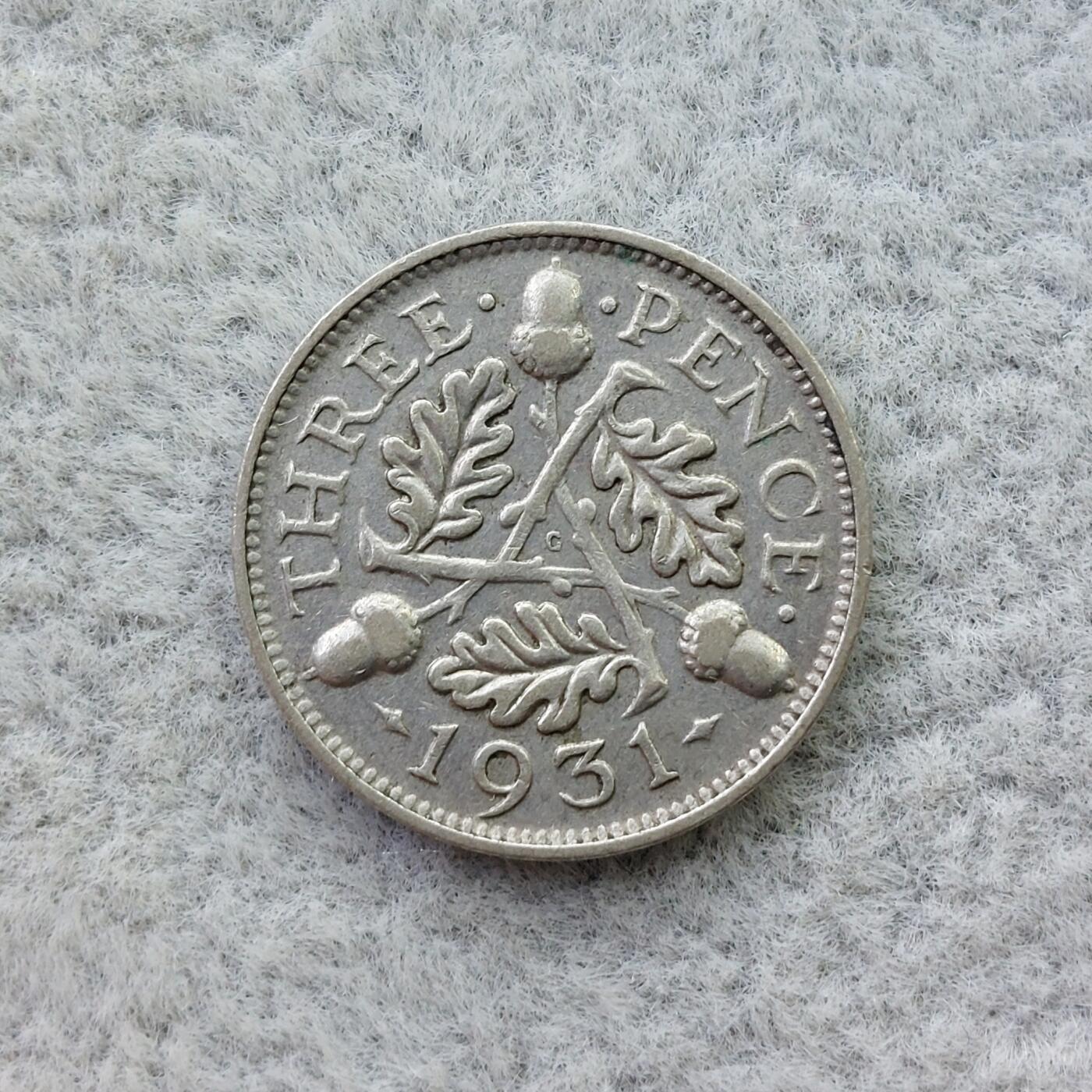 英国1931年乔治五世3便士银币