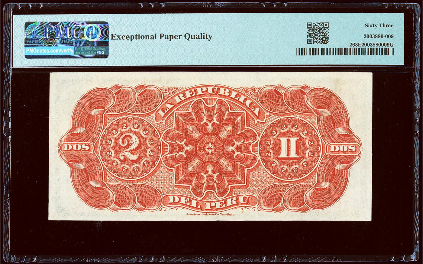 【Blue Auction】✨世界纸币精拍第586期【精】  【该国第一套纸币p2 百年风云】秘鲁 早期 1879年2索尔 ABNC出品 抱瓶女 蒸汽火车 签名飘逸实钞 PMG63EPQ 全新原票少见 整套纸币都非常经典  