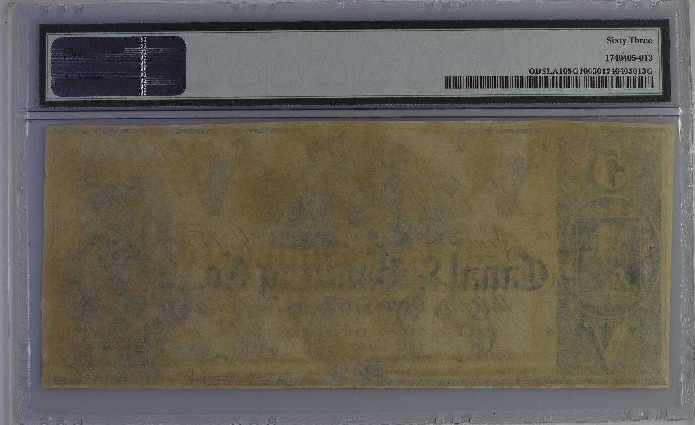 收藏联盟Quantum Auction 第395期拍卖  路易斯安那州新奥尔良1840年5元 PMG63