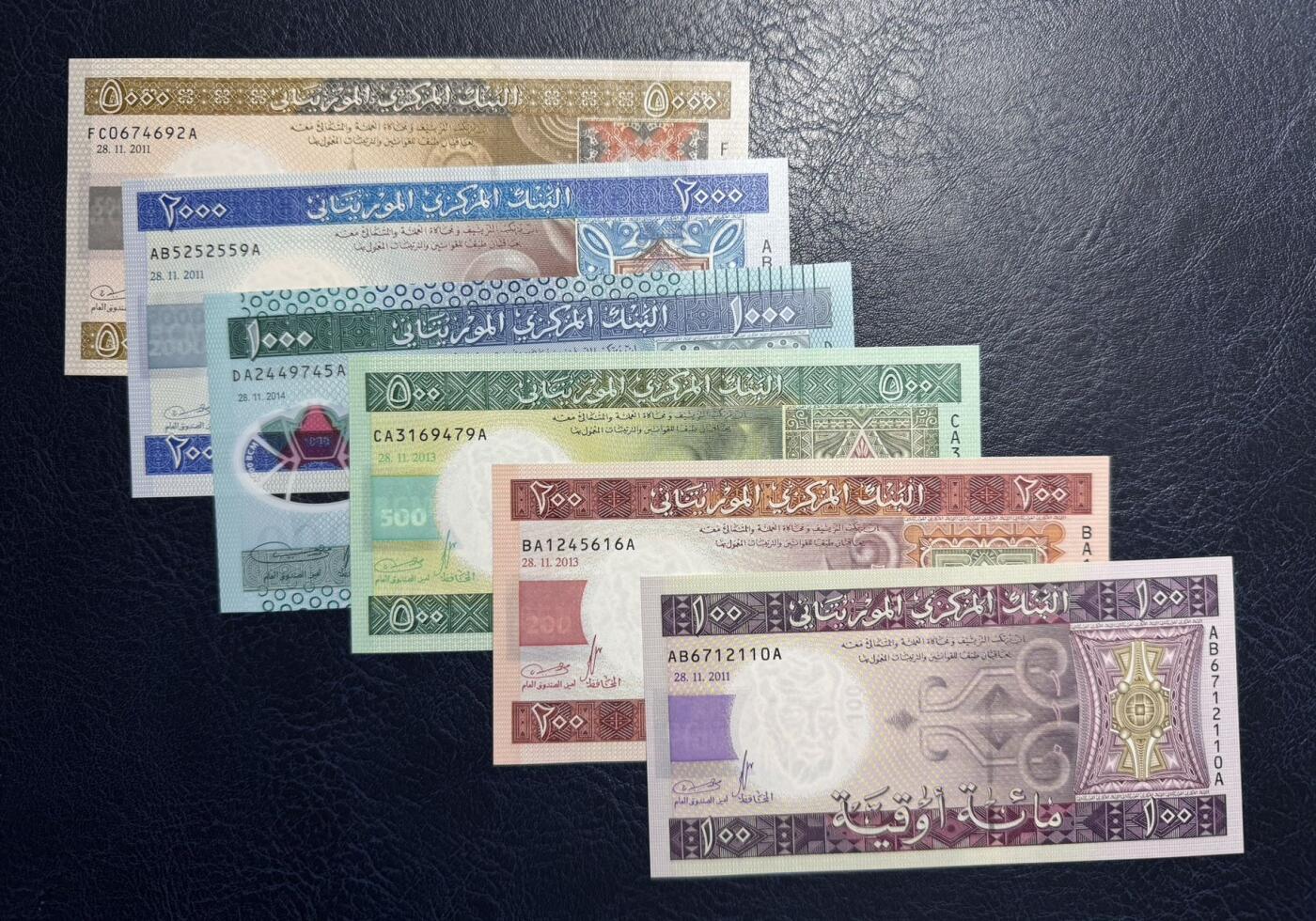 收藏联盟Quantum Auction 第395期拍卖  毛里塔尼亚2011-14年100到5000乌吉亚 品相全新UNC