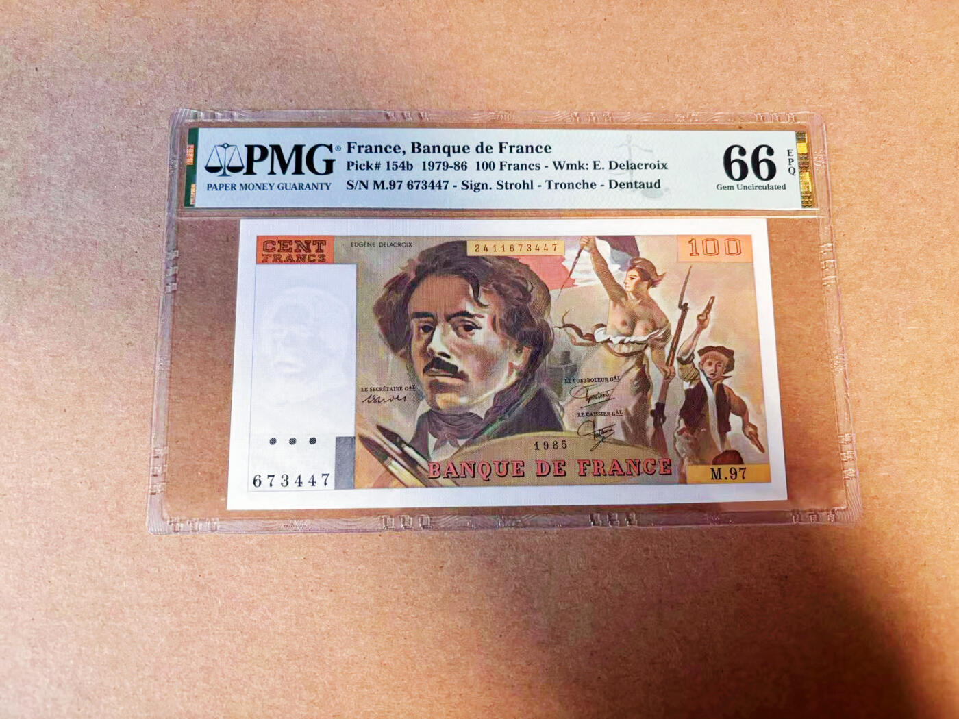 【Blue Auction】✨世界纸币精拍第586期【精】 法国 1985年100法郎 自由引导人民 PMG66EPQ 