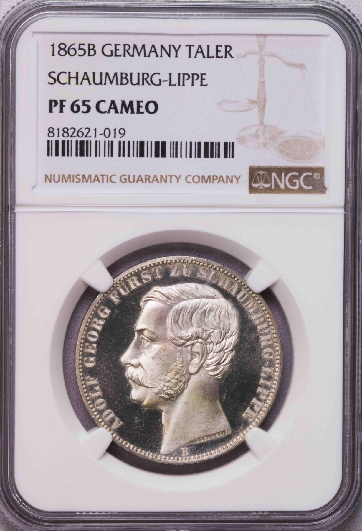 NGC-PF65CAMEO 1865绍姆堡利普天使泰勒银币