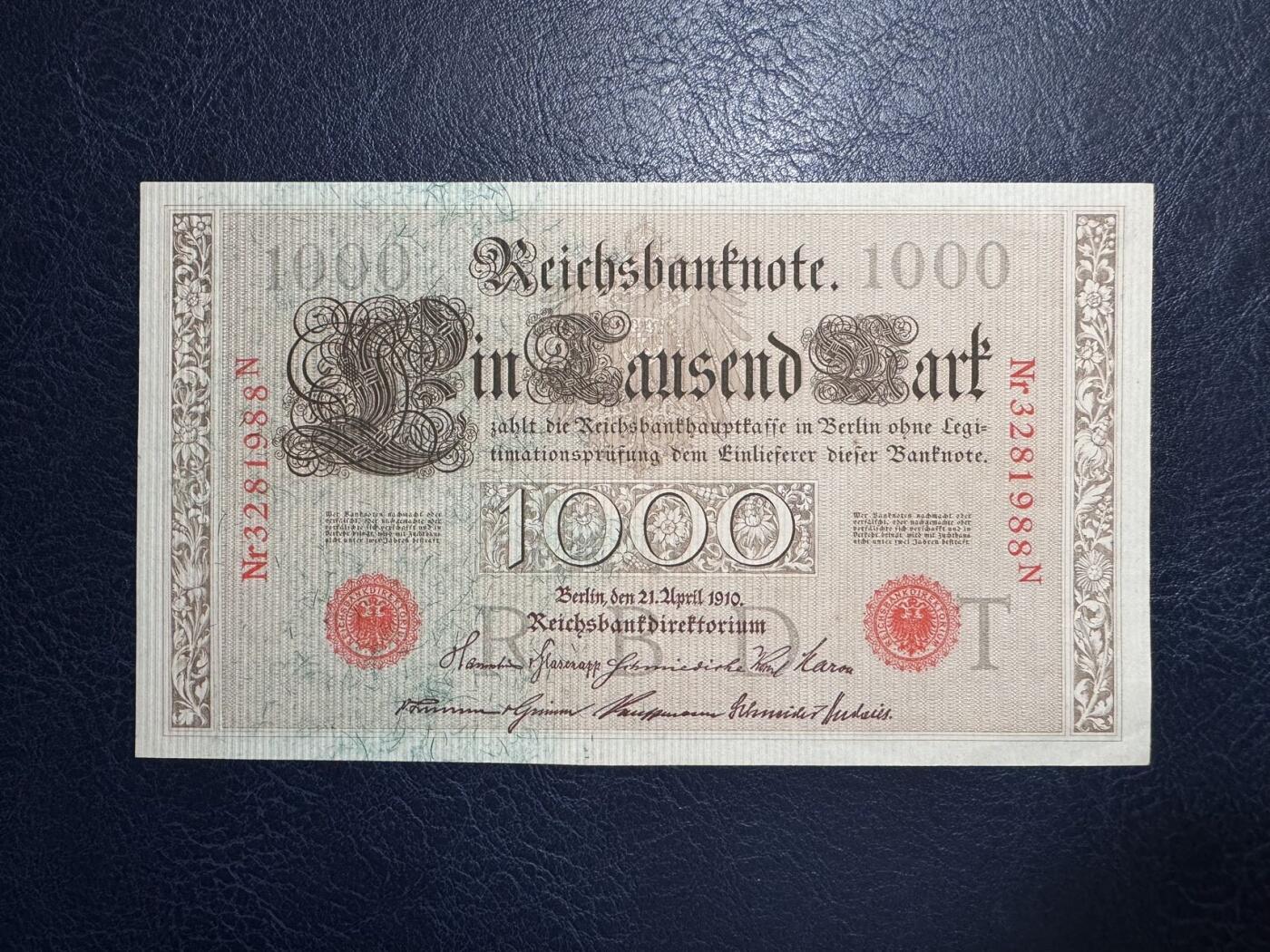 收藏联盟Quantum Auction 第395期拍卖  智利2008年10000比索和德国1910年1000马克 品相UNC 瑕疵细节如图