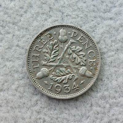 英国1934年乔治五世3便士银币 - 英国1934年乔治五世3便士银币
