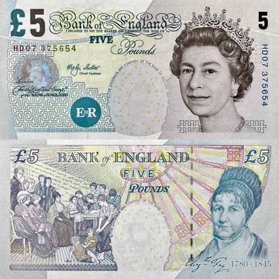 首签 稀少 2002年 英国纸币 E序列再版5镑 全新UNC - 首签 稀少 2002年 英国纸币 E序列再版5镑 全新UNC
