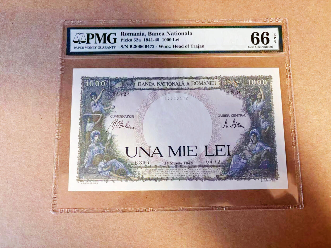 【Blue Auction】✨世界纸币精拍第586期【精】 罗马尼亚 1941-45年1000雷 法属风 PMG66EPQ 