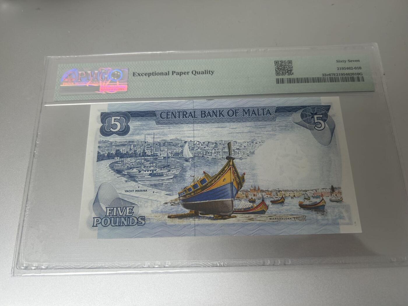 收藏联盟Quantum Auction 第395期拍卖  马耳他1967 (ND 1973)年5里拉 PMG67 c版冠军分  德纳罗彩背