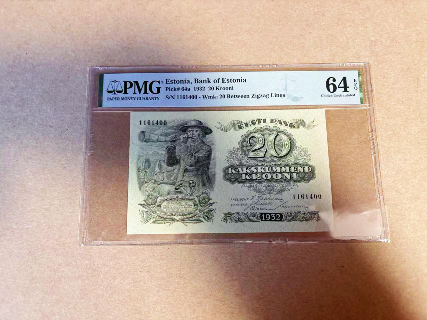 【Blue Auction】✨世界纸币精拍第586期【精】 爱沙尼亚 1932年20克朗 PMG64EPQ 
