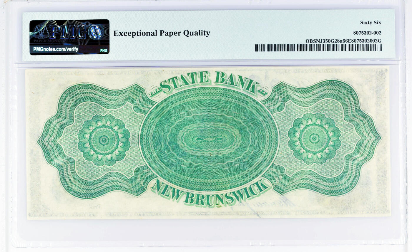 【Blue Auction】✨世界纸币精拍第586期【精】 【带签名 唯一冠军分】美国 新泽西州 1860年代2美金 经典狗钞 绿背 双面雕刻精美 州票中品质极高的一张 PMG66EPQ 大票幅精美 