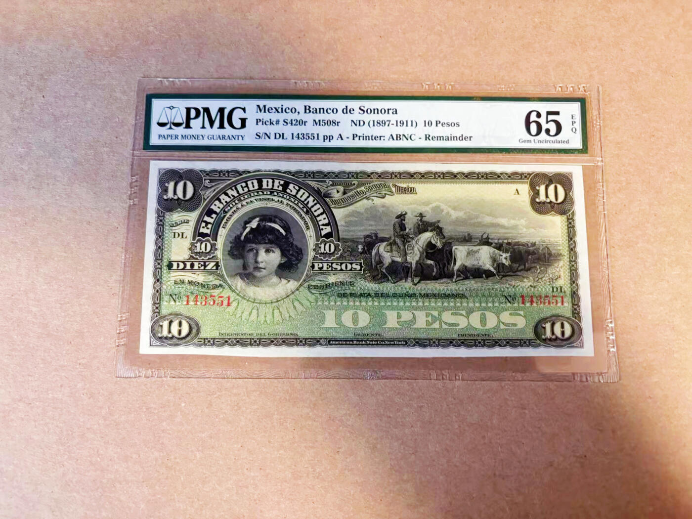 【Blue Auction】✨世界纸币精拍第586期【精】 墨西哥 1897-1911年10比索 PMG65EPQ ABNC出品 雕刻精美 