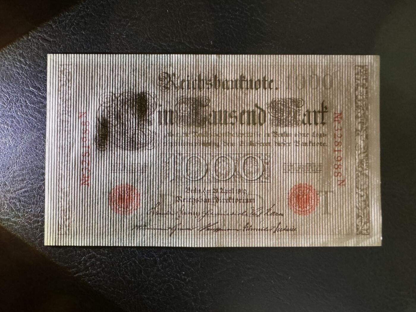 收藏联盟Quantum Auction 第395期拍卖  智利2008年10000比索和德国1910年1000马克 品相UNC 瑕疵细节如图