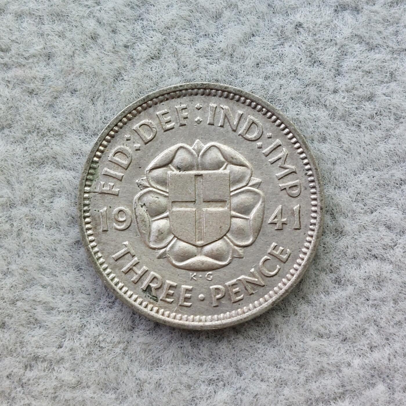 英国1941年乔治六世3便士银币