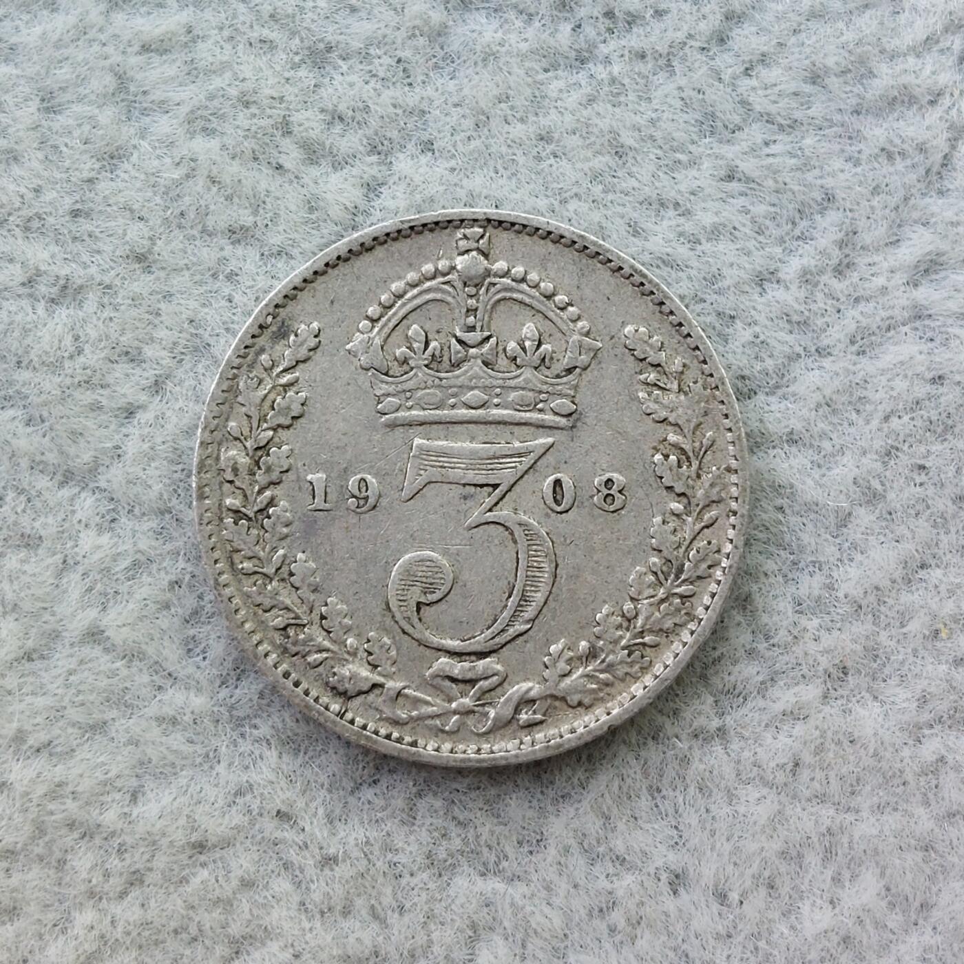 英国1907年爱德华七世3便士银币