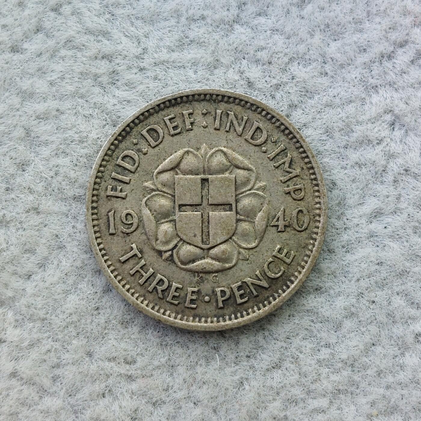 英国1940年乔治六世3便士银币