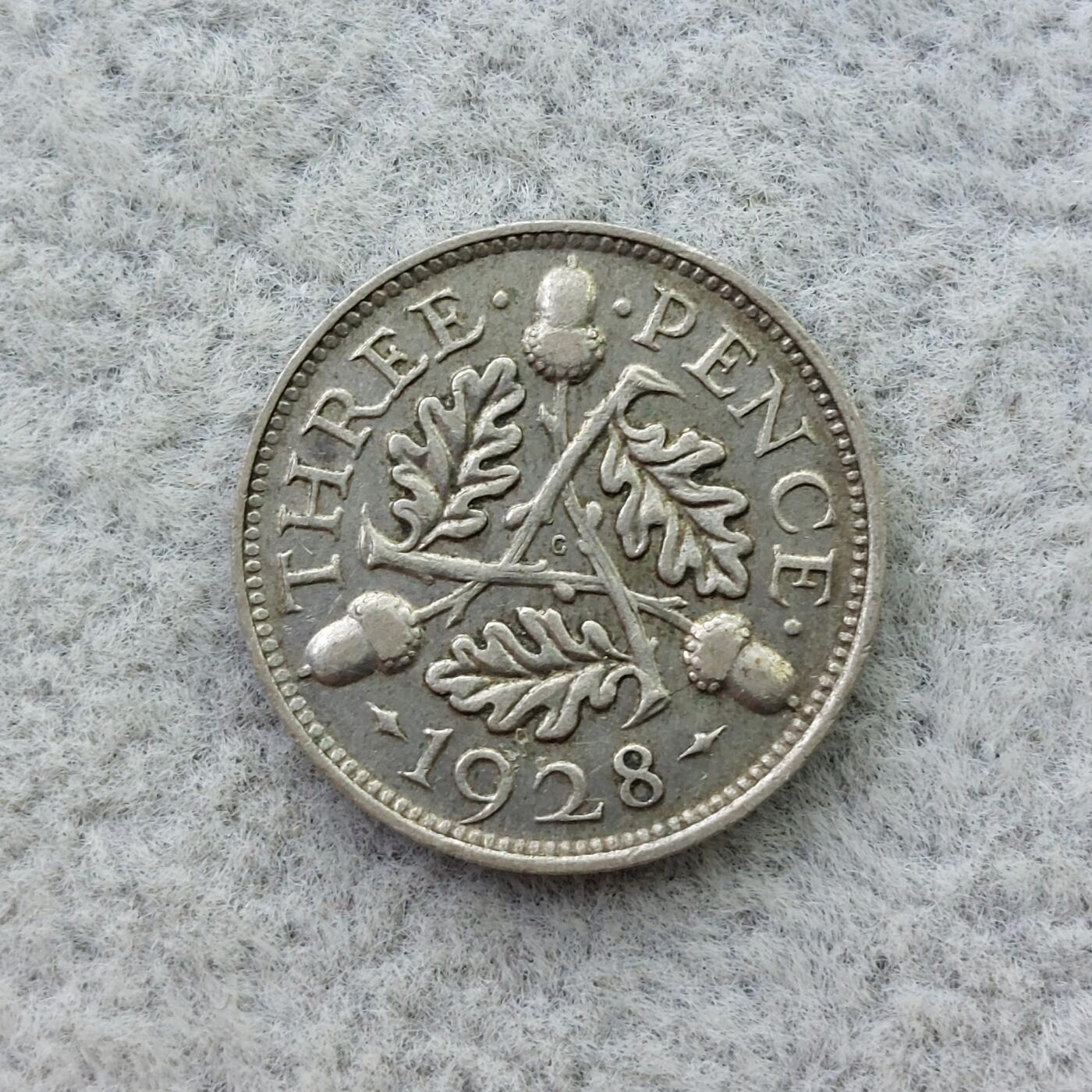 英国1928年乔治五世3便士银币