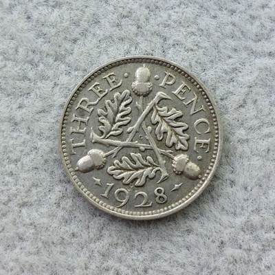 英国1928年乔治五世3便士银币 - 英国1928年乔治五世3便士银币