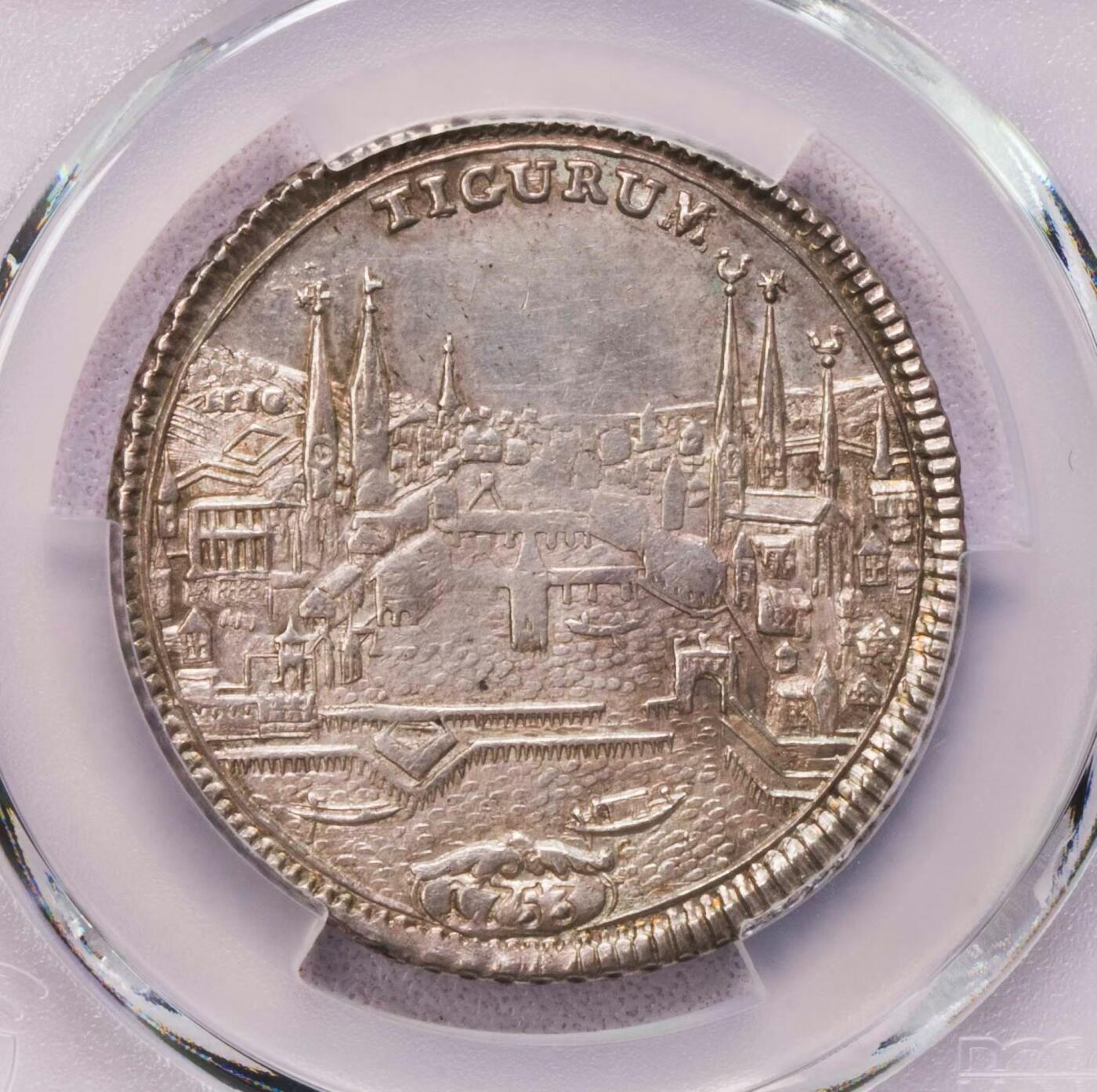 PCGS-UNCD 1753瑞士苏黎世城市景观半泰勒