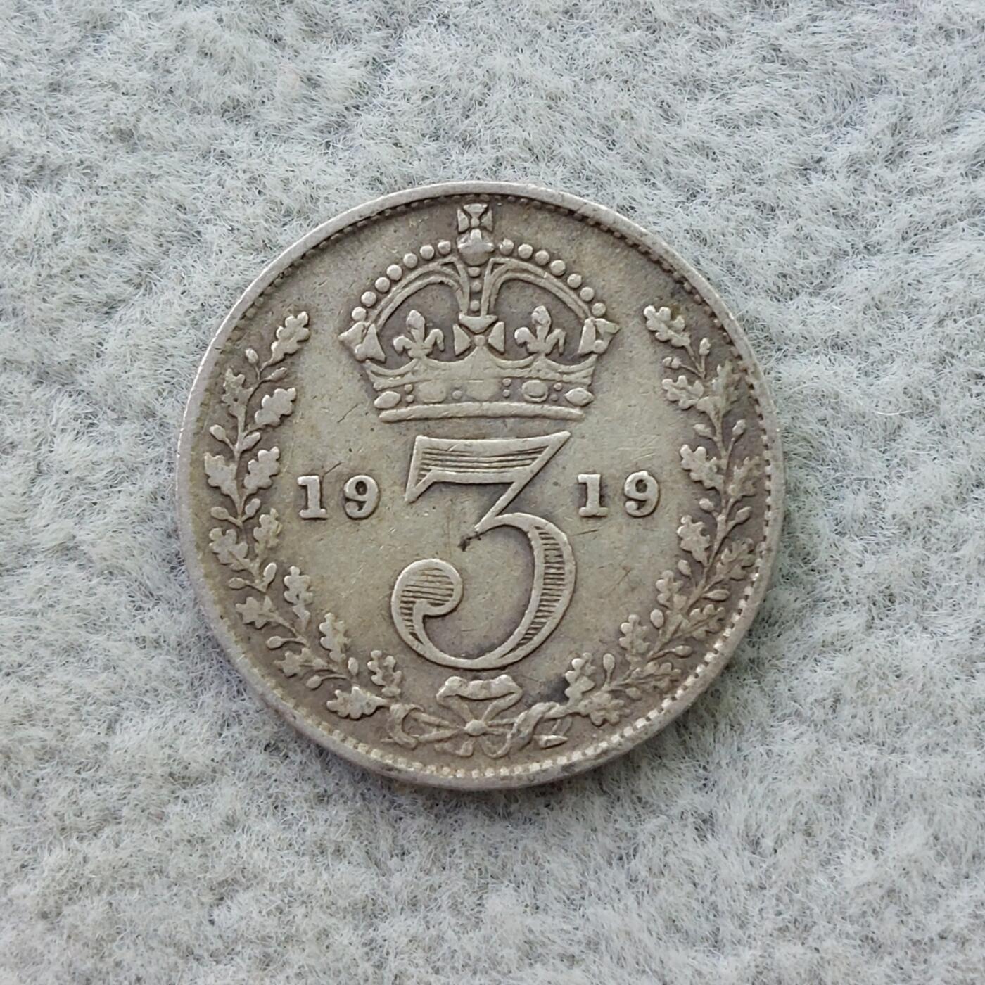 英国1919年乔治五世3便士银币