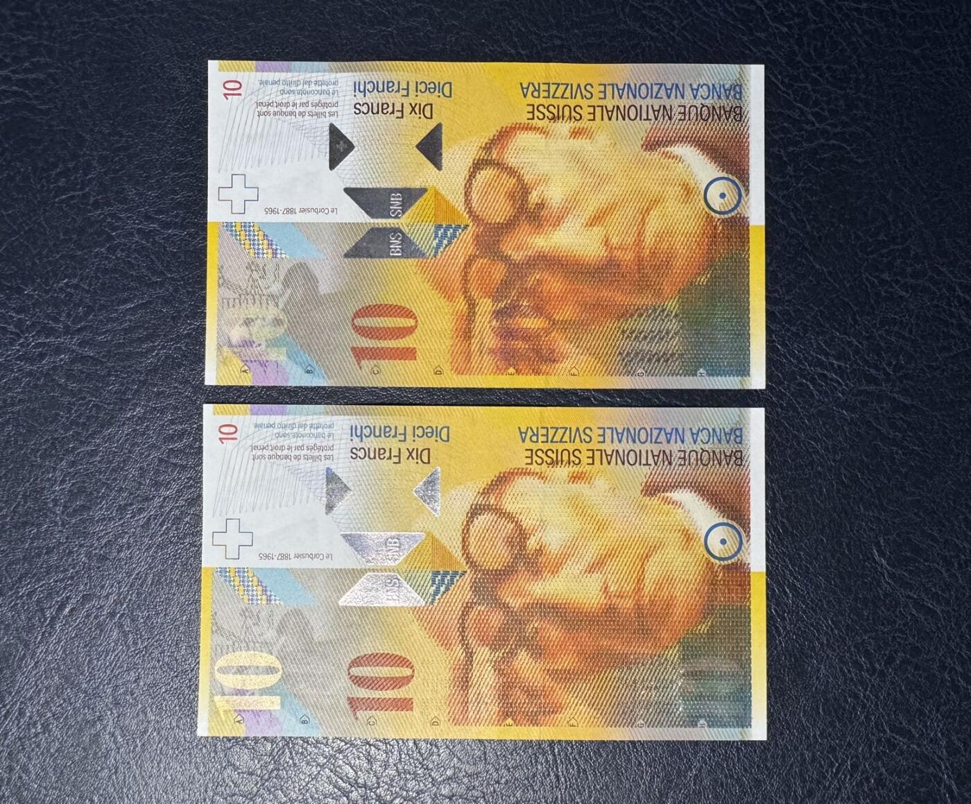 收藏联盟Quantum Auction 第395期拍卖  瑞士联邦2000年10法郎两连号 品相全新UNC