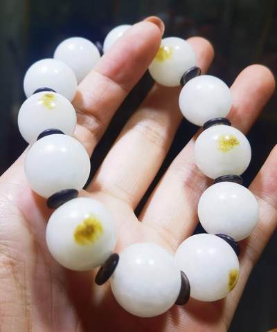 和田玉脂白级手串原皮原色，颗颗正圆，尺寸16mm克重:77.7一级脂白，自带国检证书！ - 和田玉脂白级手串原皮原色，颗颗正圆，尺寸16mm克重:77.7一级脂白，自带国检证书！