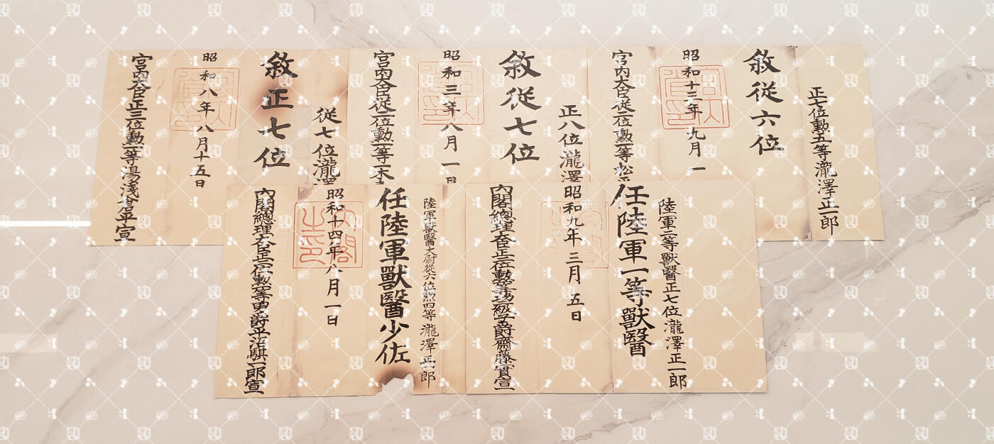 泷泽正一郎 任命书位记等【陆军兽医中佐，履历未知】