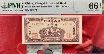 北极狼藏苑社（55）精品专场 - 2092①√- 民国钱币·江西省银行辅币卷·银元贰角，  ;PMG66EPQ