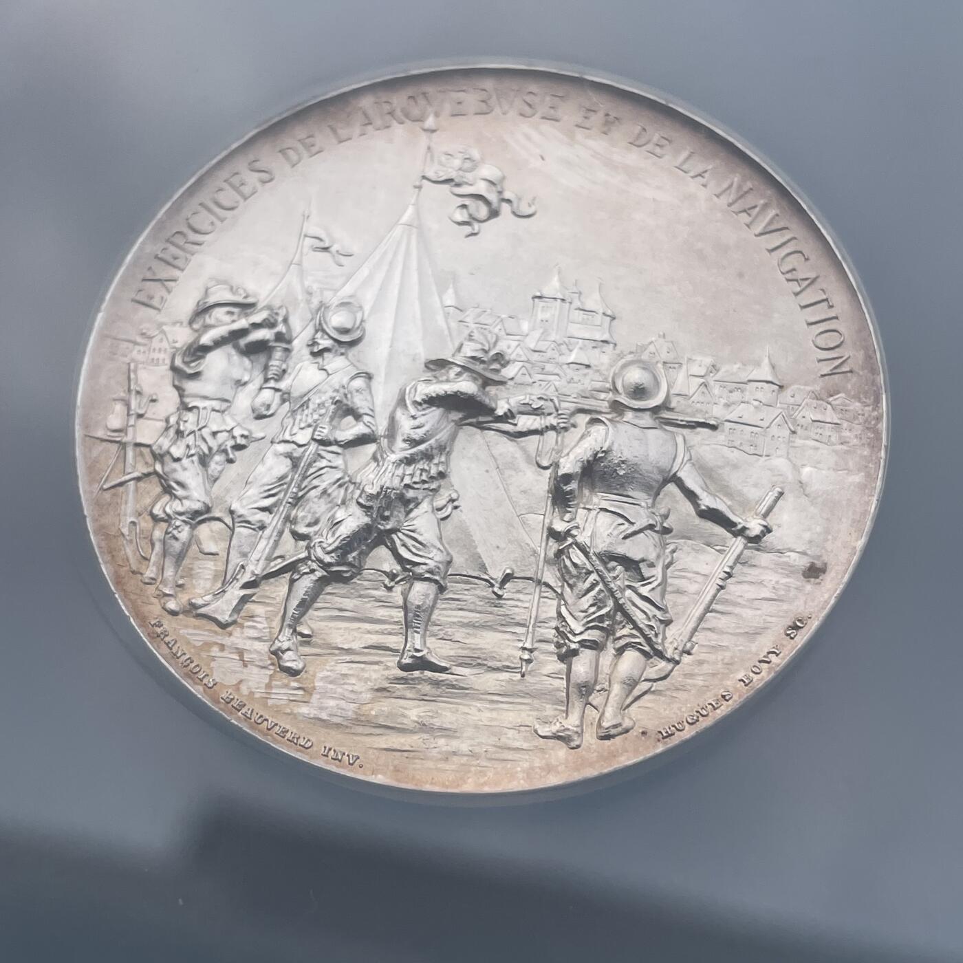 「木头集藏」章牌精品专场！ Bovy～1895年瑞士日内瓦圣乔治射击场落成UNC Details，直径：47mm，46g，大尺寸的射击节银章，发行量仅210枚！