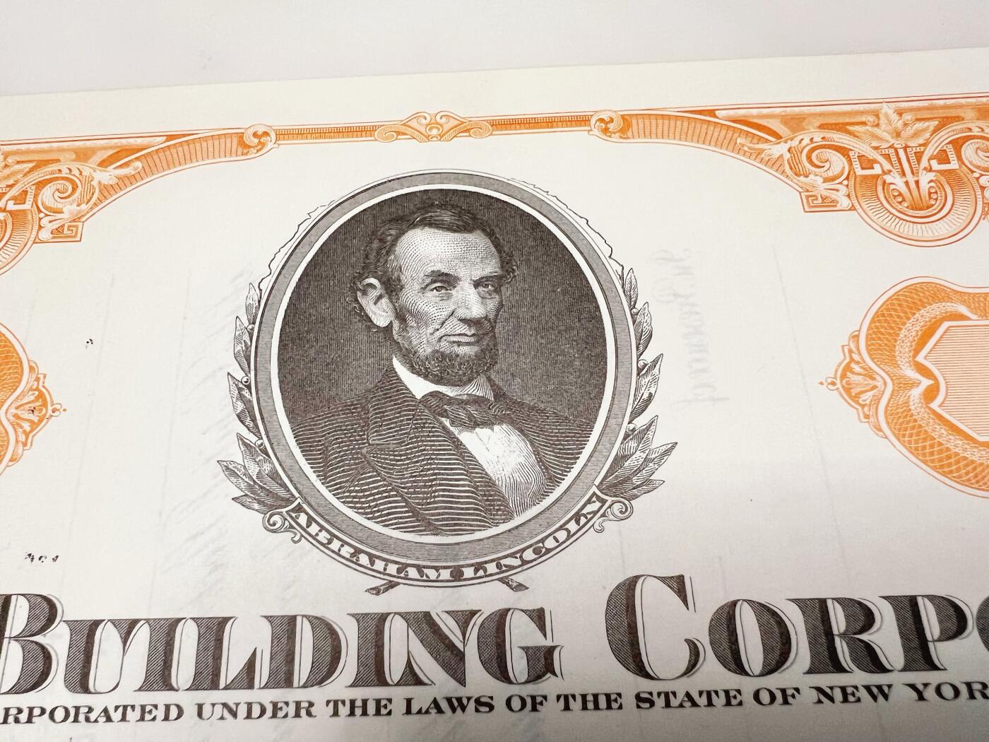 1950年美国林肯建筑公司股票雕刻版印制林肯头像股票非常稀少稀少品种- 美钞公司雕刻作品发烧友- 美钞公司雕刻作品发烧友- 麦稀奇