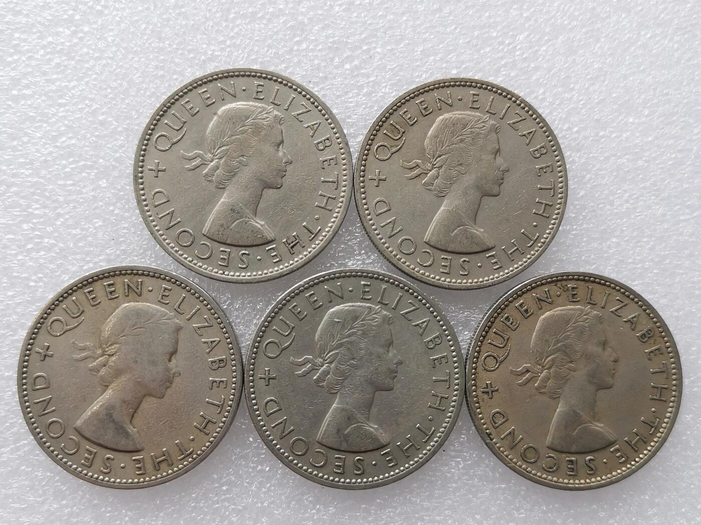 第一海外回流一元起拍收藏 散集专场. 第145期 新西兰60年代1弗洛林镍币 伊丽莎白二世 5枚