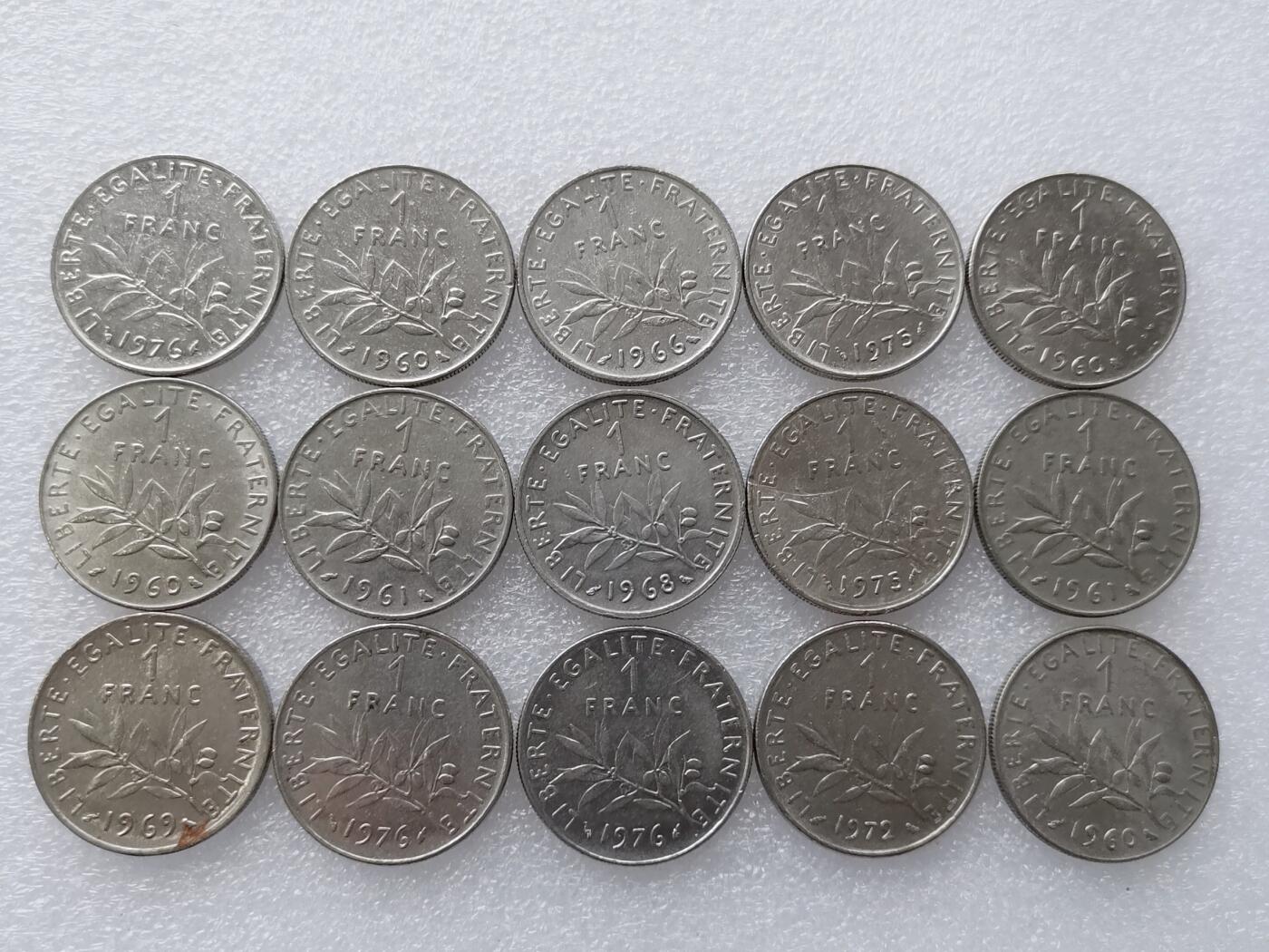 第一海外回流一元起拍收藏 散集专场. 第145期 法国1法郎硬币 15枚